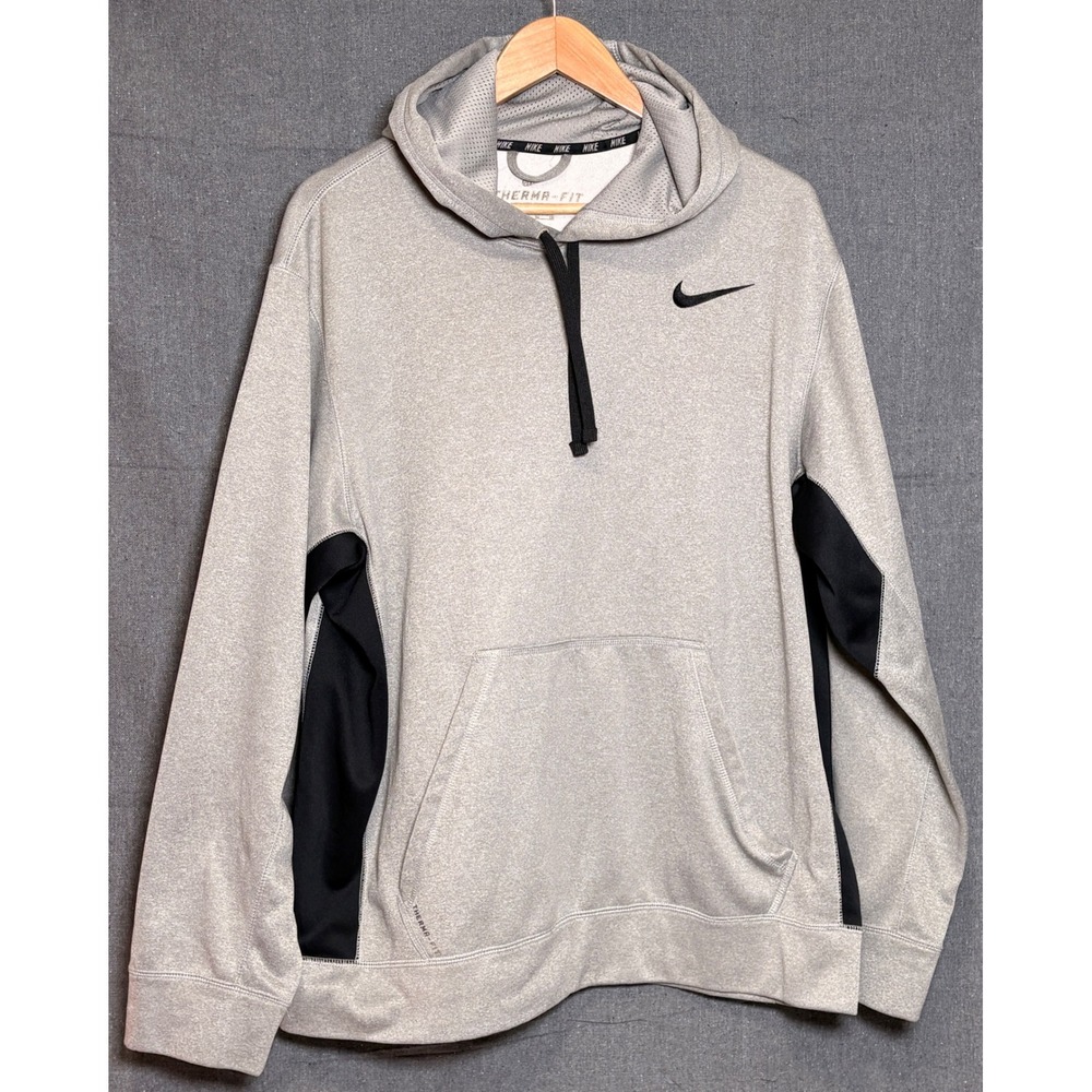 Nike Therma-FIT Mens XL Hoodie Grey Black Pullover Sweatshirt 578206-066